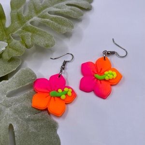 Neon Clay Hibiscus earrings